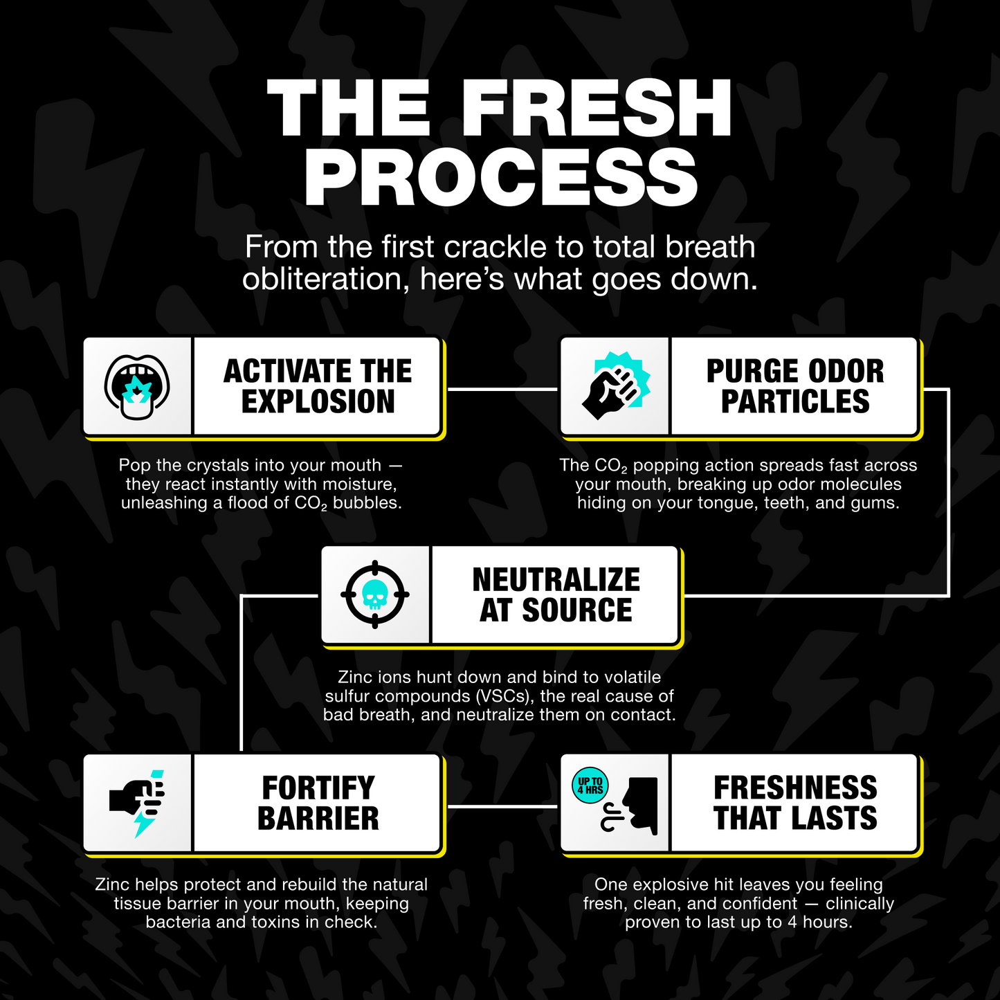 Diagram of 'The Fresh Process' for fresh breath on a dark background