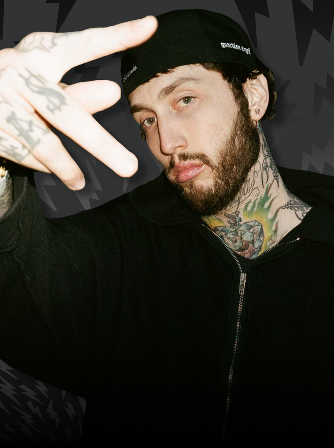 Faze Banks tattoos black hat lightning bolt background