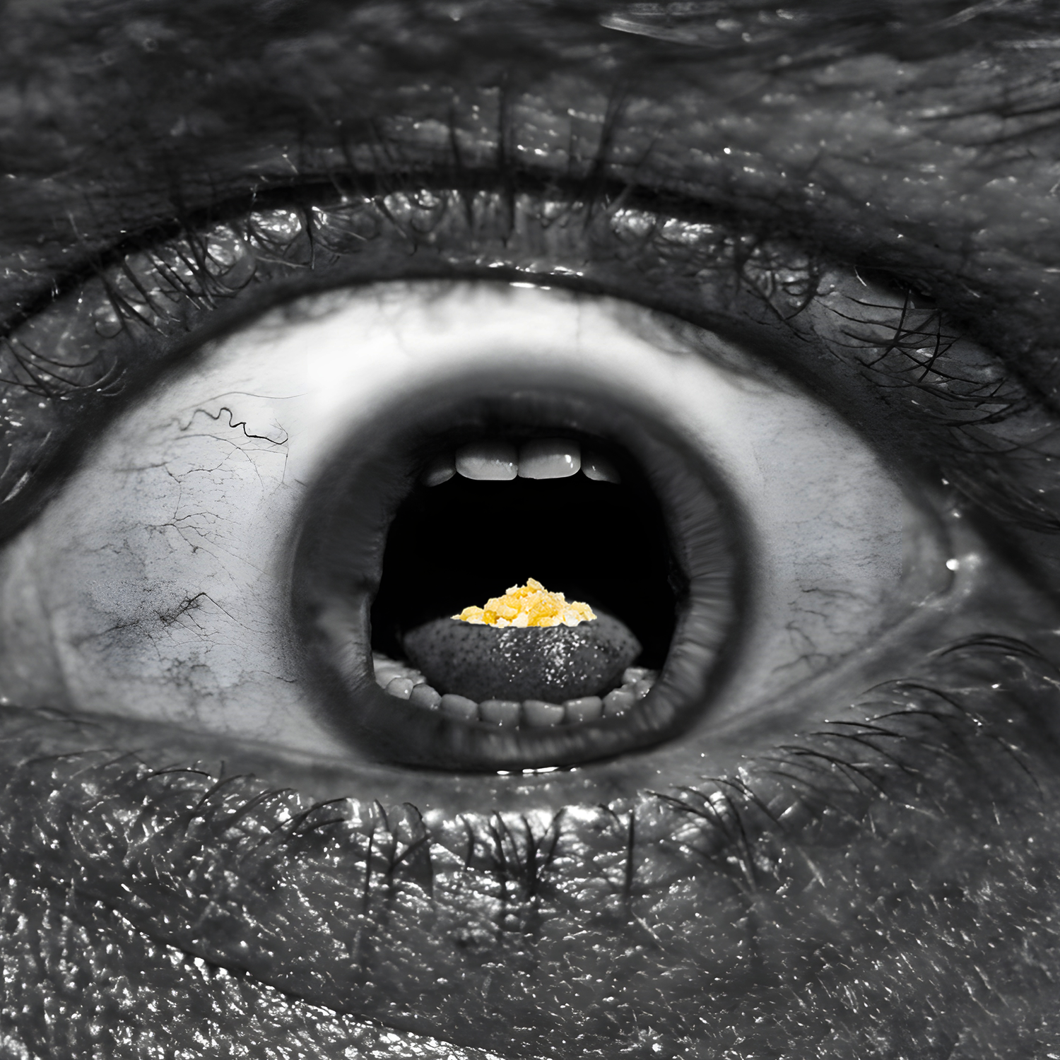 Breath Death crystals in abstract mouth within an eyeball.