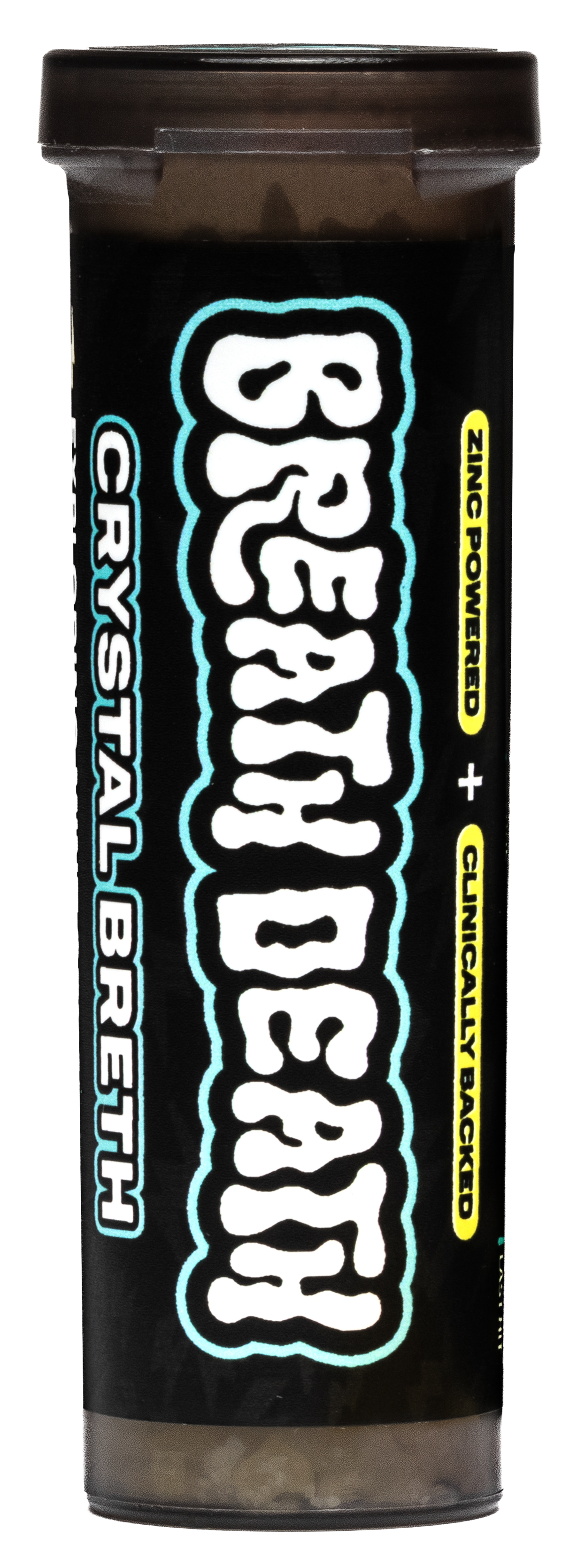Black container with 'Crystal Breth Breath Death' branding on a black background