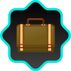 Suitcase icon with a blue border on a black background