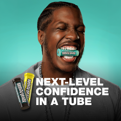Image of LIl Yachty with Mint Tube in mouth with text that reads "Next-Level Confidence in a tube".