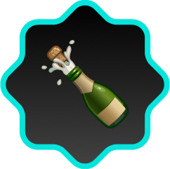 Champagne bottle with cork popping on a black background